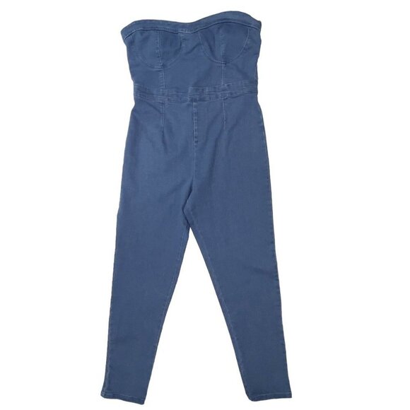 NEW LOOK‎ Women's Strapless Stretch Denim Jumpsuit Large Skinny Ankle Zipper NWT - Picture 8 of 16